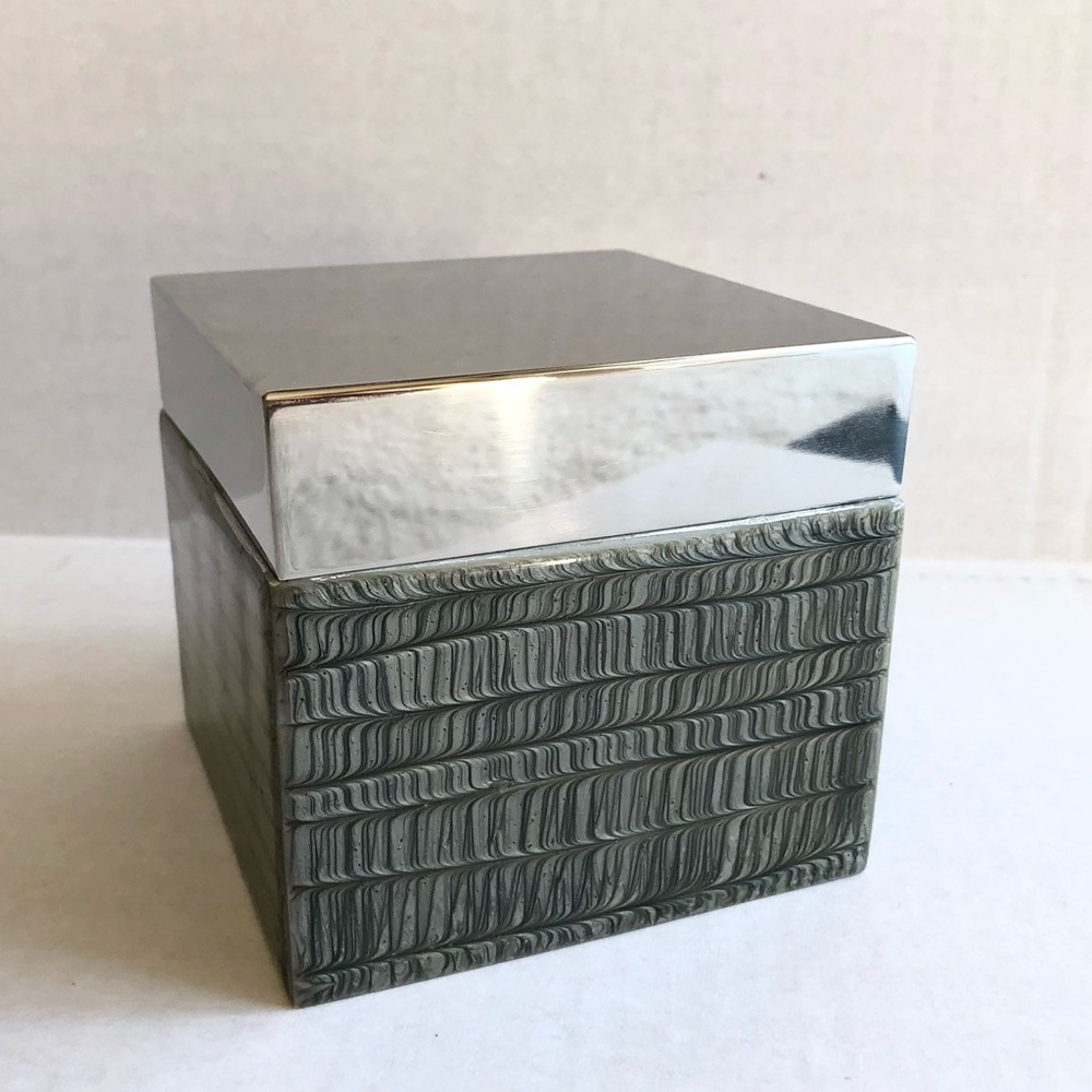 Kassatex Delano Bath Cotton Jar Cosmetics Jewelry Box w/Stainless Steel Lid
